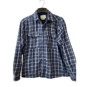 Boston Traders Flannel Button Up Jacket Mens Size  L Fleece Lined Has Small Hole